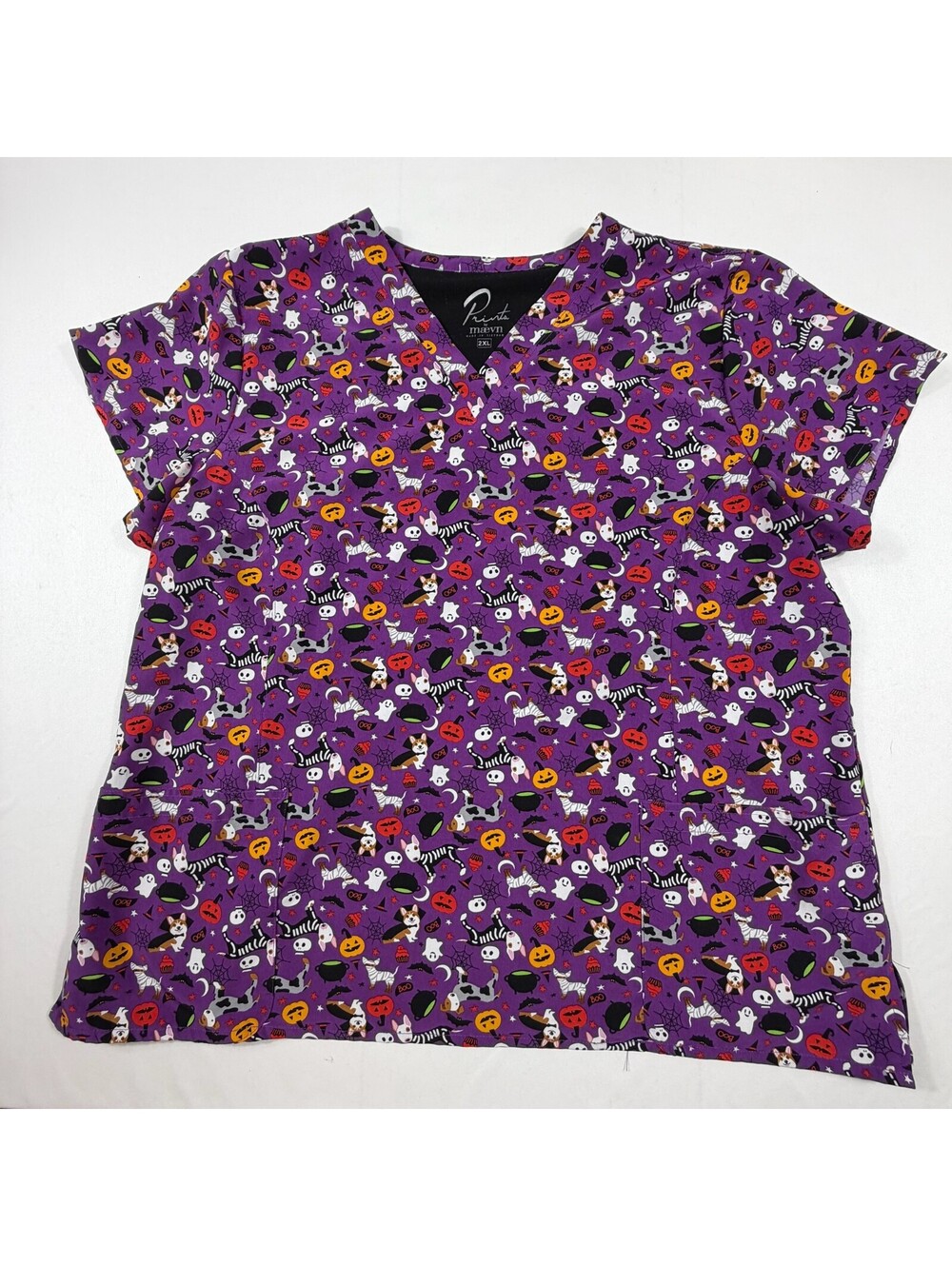 Maeven Prints Halloween Themed Purple Scrub Top 2XL
